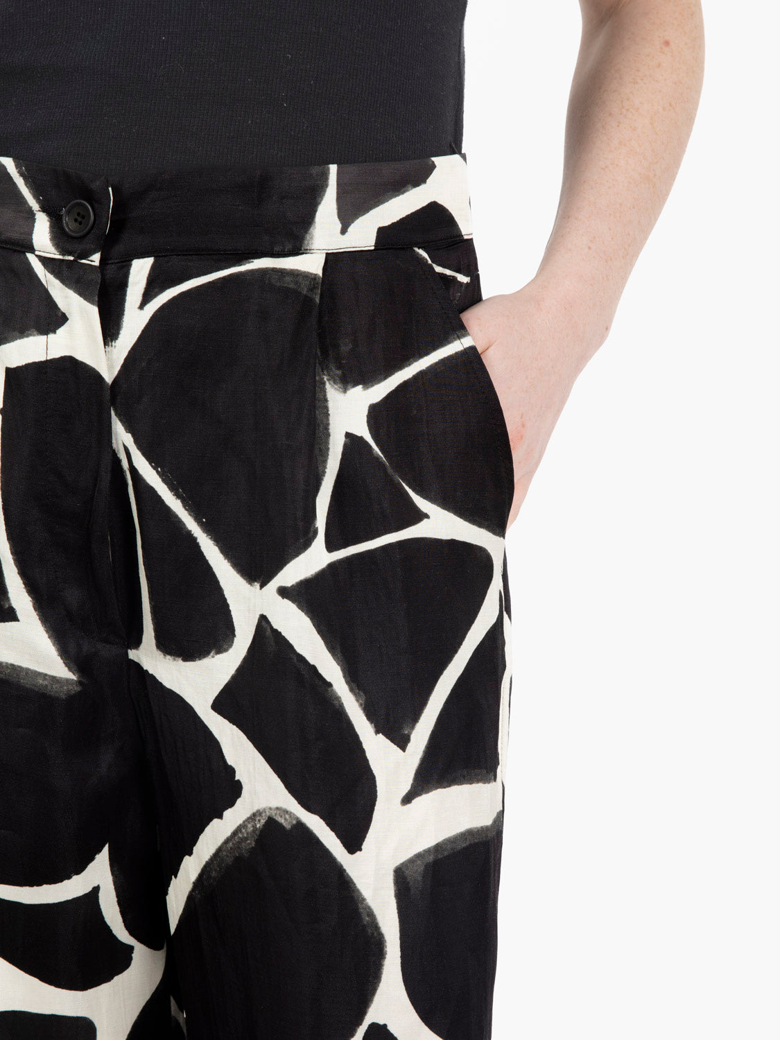 Pantalone a palazzo in raso bianco / nero