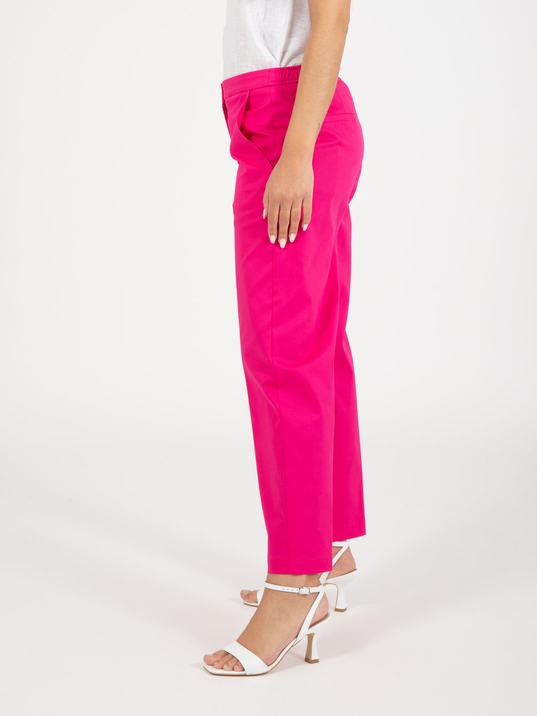 Pantalone cropped in cotone fuxia