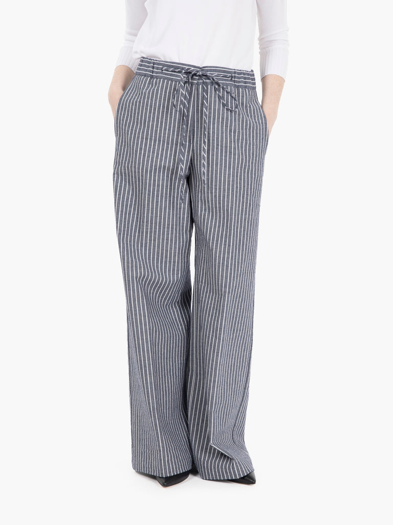STIMM - Pantalone palazzo con coulisse gessato blu