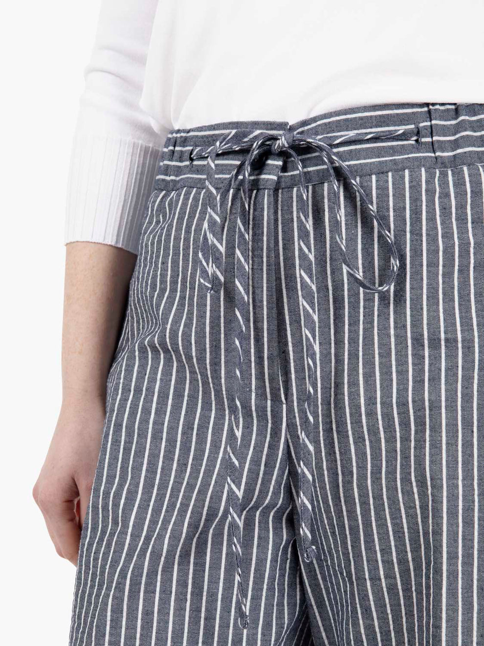 Pantalone palazzo con coulisse gessato blu