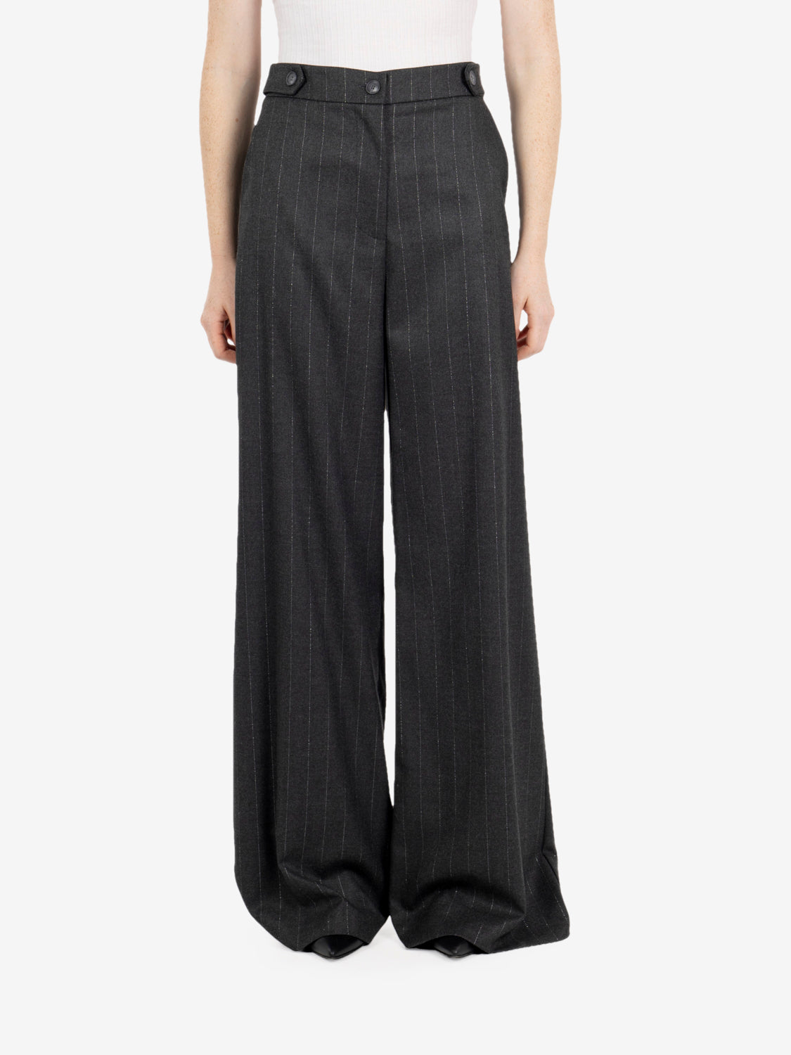 Pantalone palazzo gessato lurex grigio
