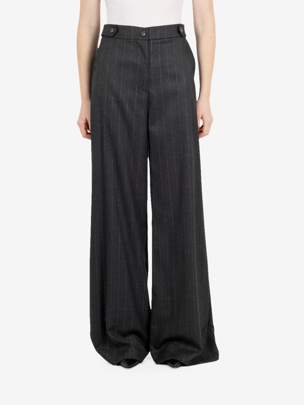 Pantalone palazzo gessato lurex grigio