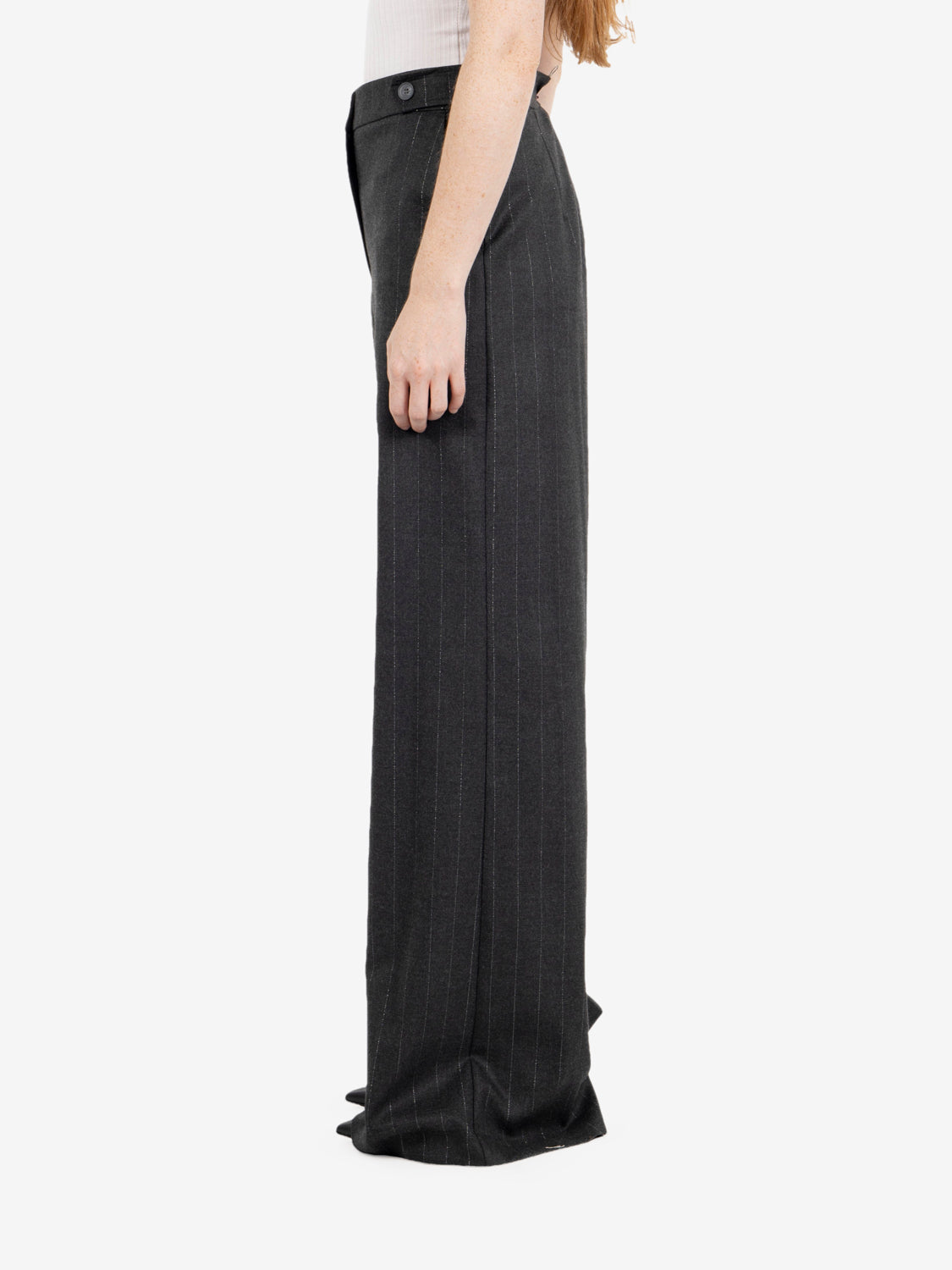 Pantalone palazzo gessato lurex grigio