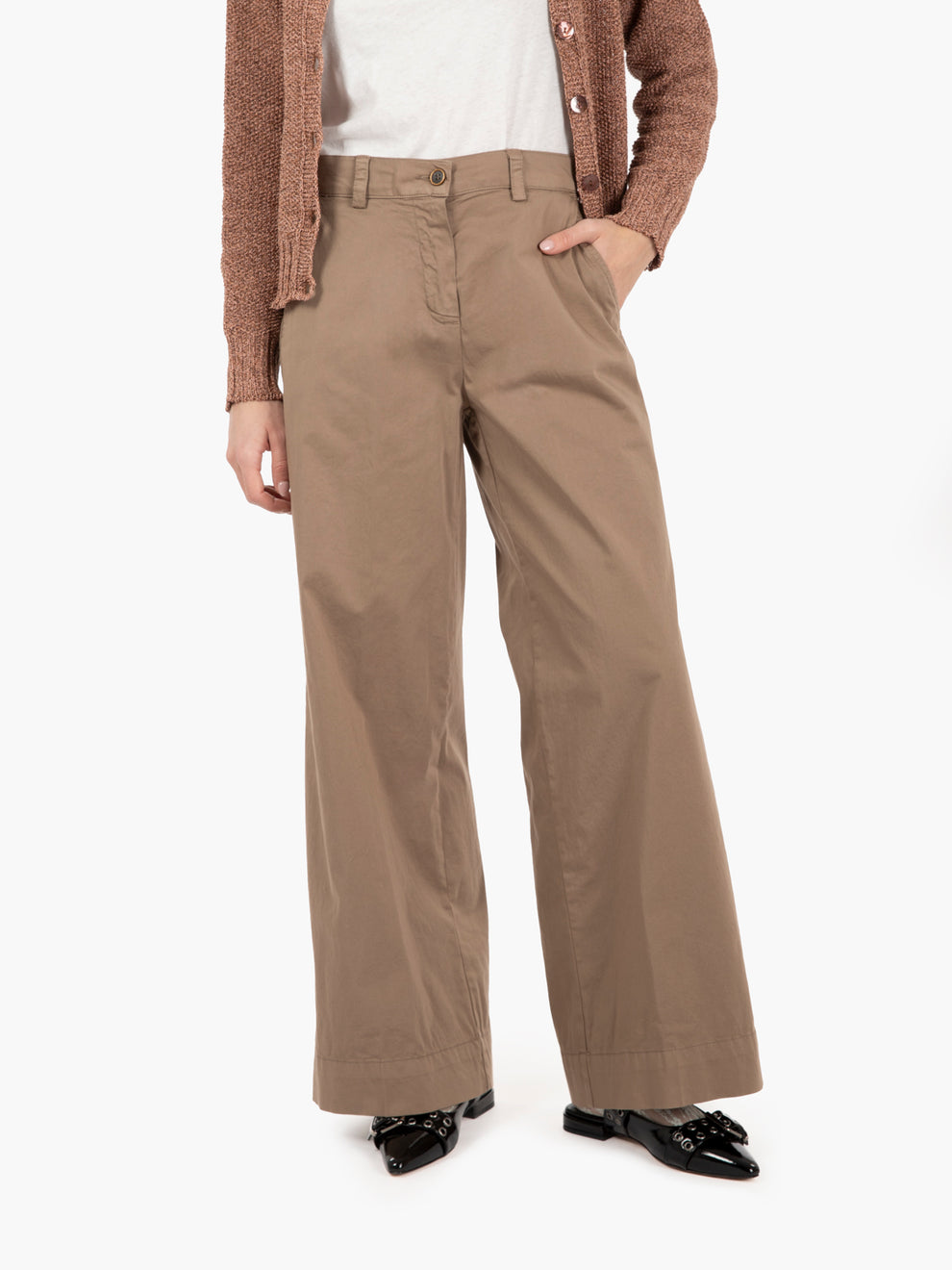 Khaki cotton palazzo pants