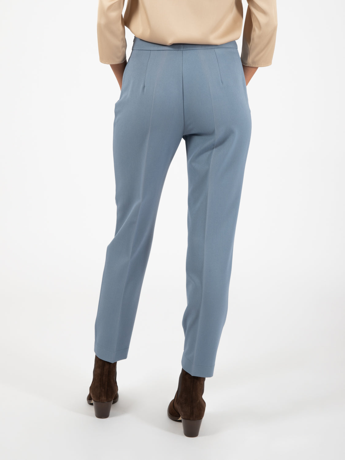 Pantaloni a sigaretta flanella azzurro polvere