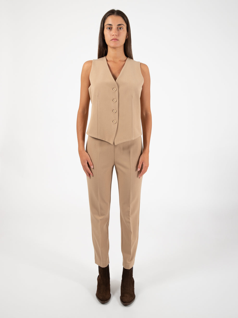 Pantaloni a sigaretta flanella cammello