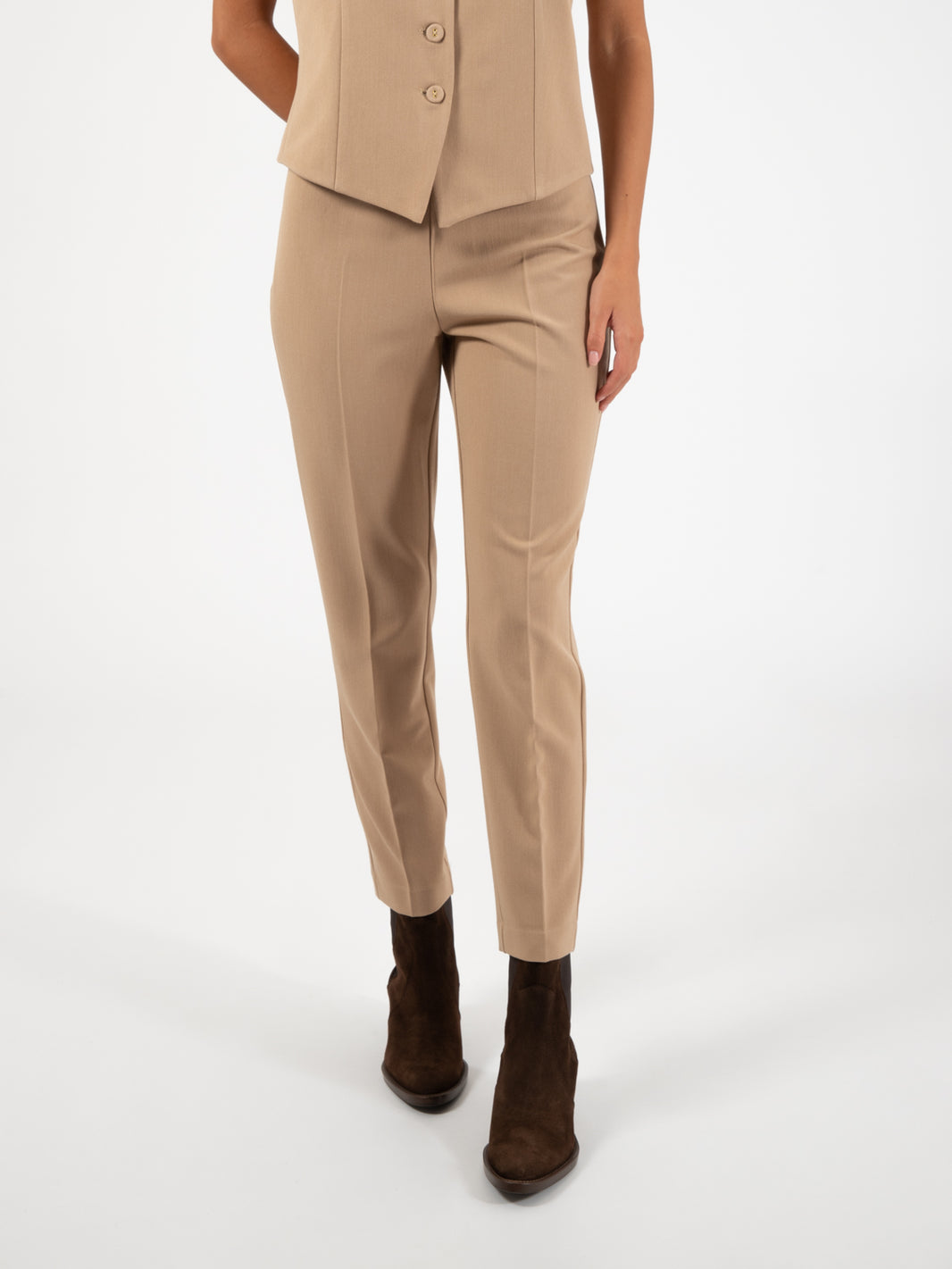 Pantaloni a sigaretta flanella cammello