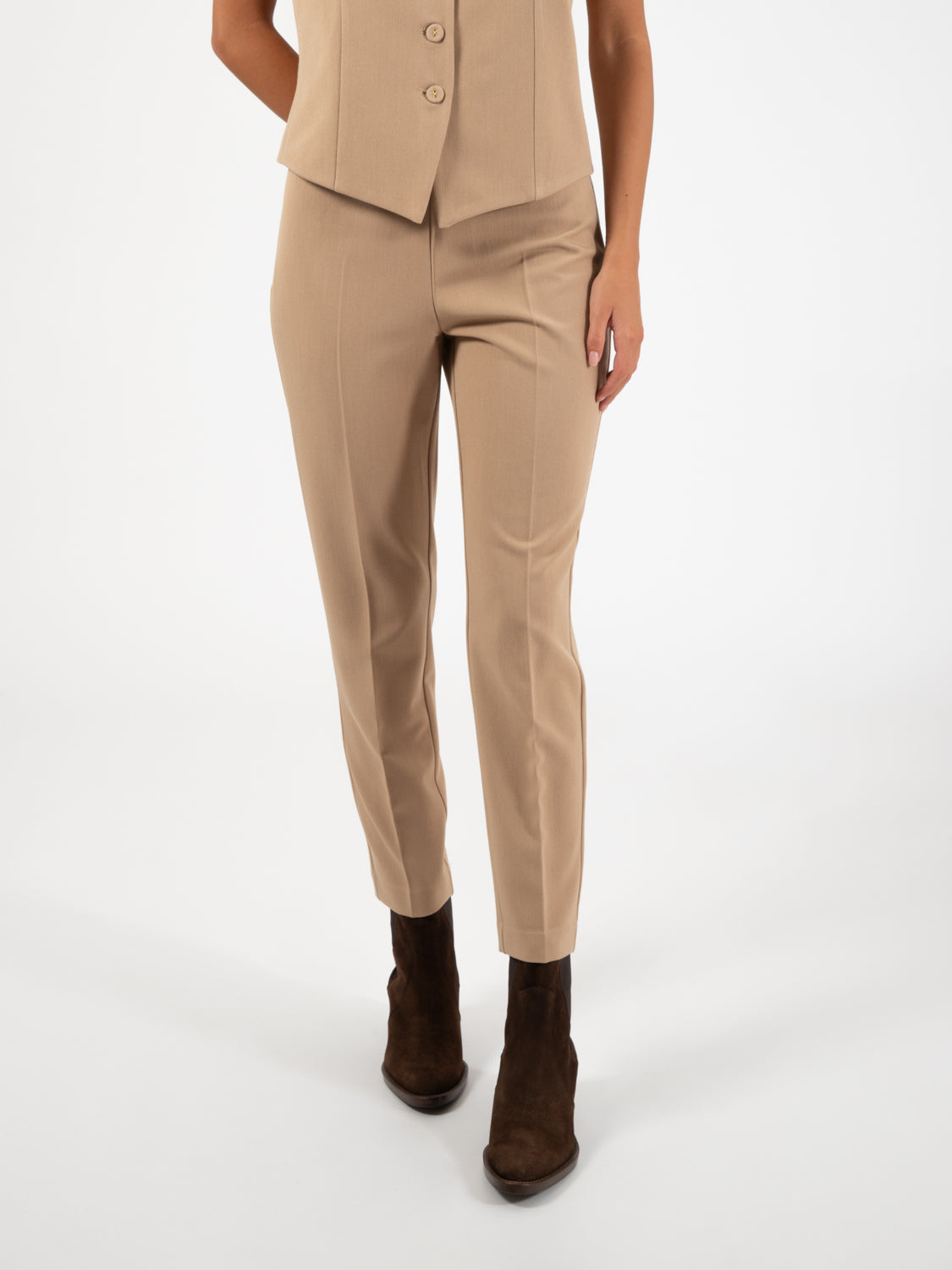 Pantaloni a sigaretta flanella cammello