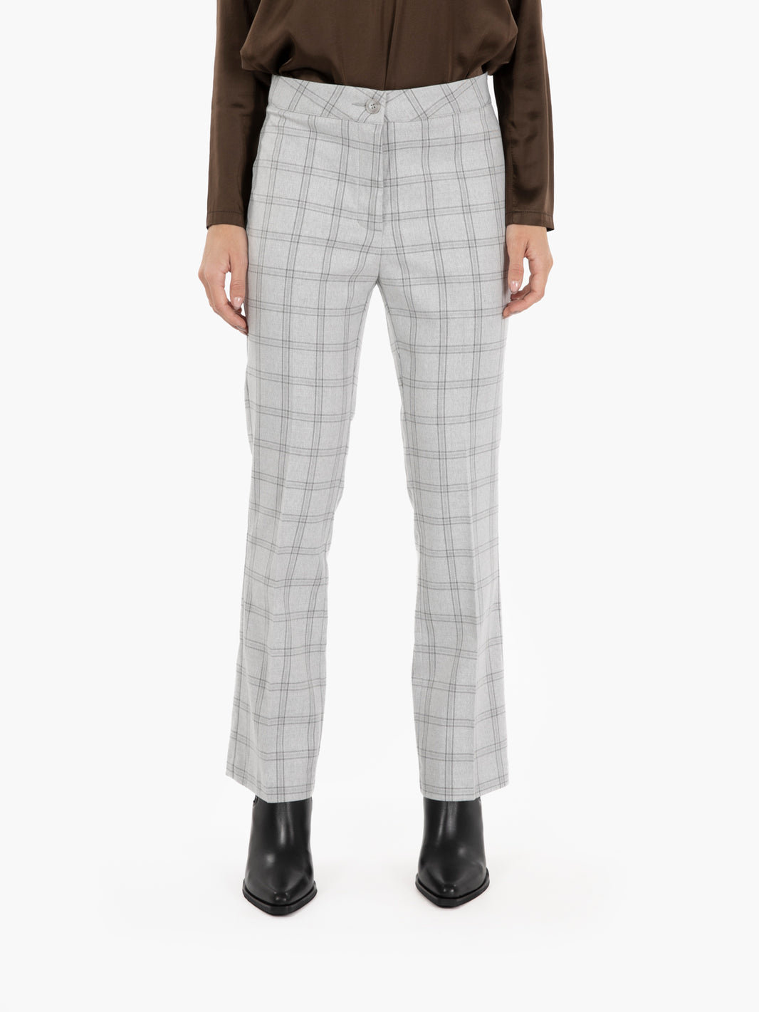 Pearl grey check trumpet trousers