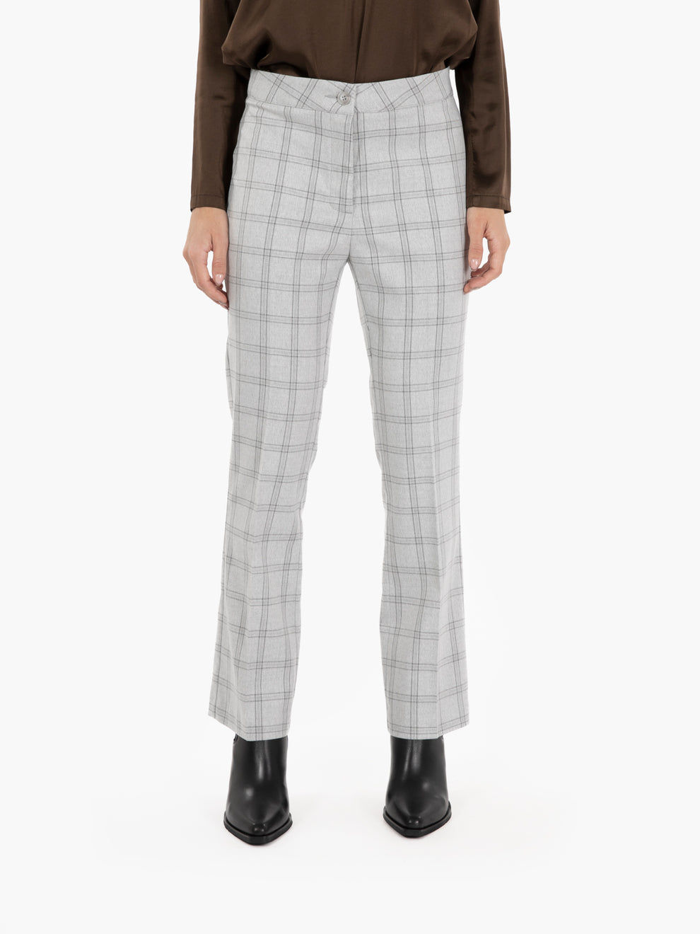 Pearl grey check trumpet trousers