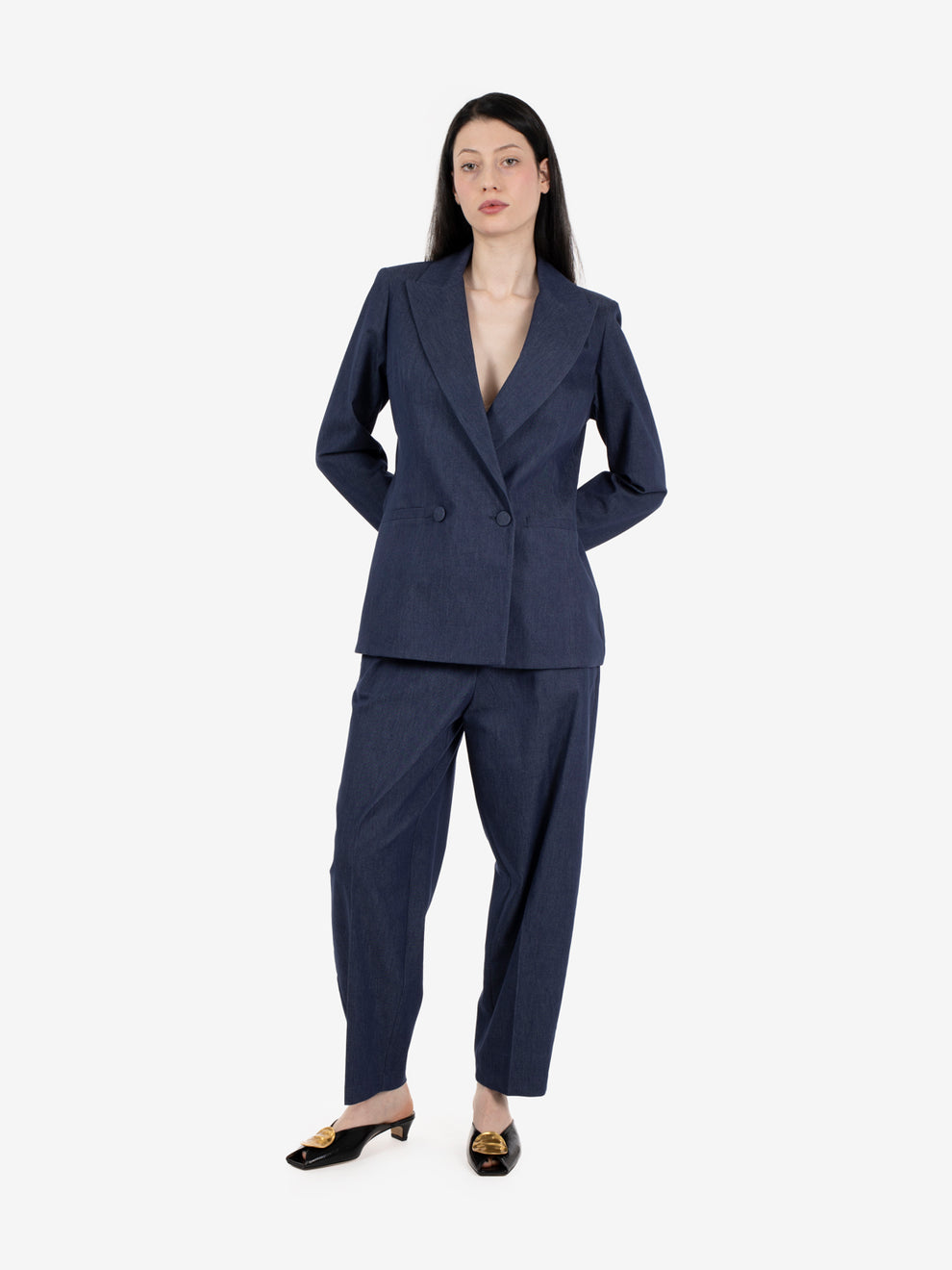 Pantaloni balloon fit denim blu