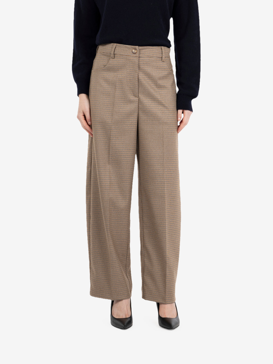 Pantaloni balloon pied de poule beige / moro