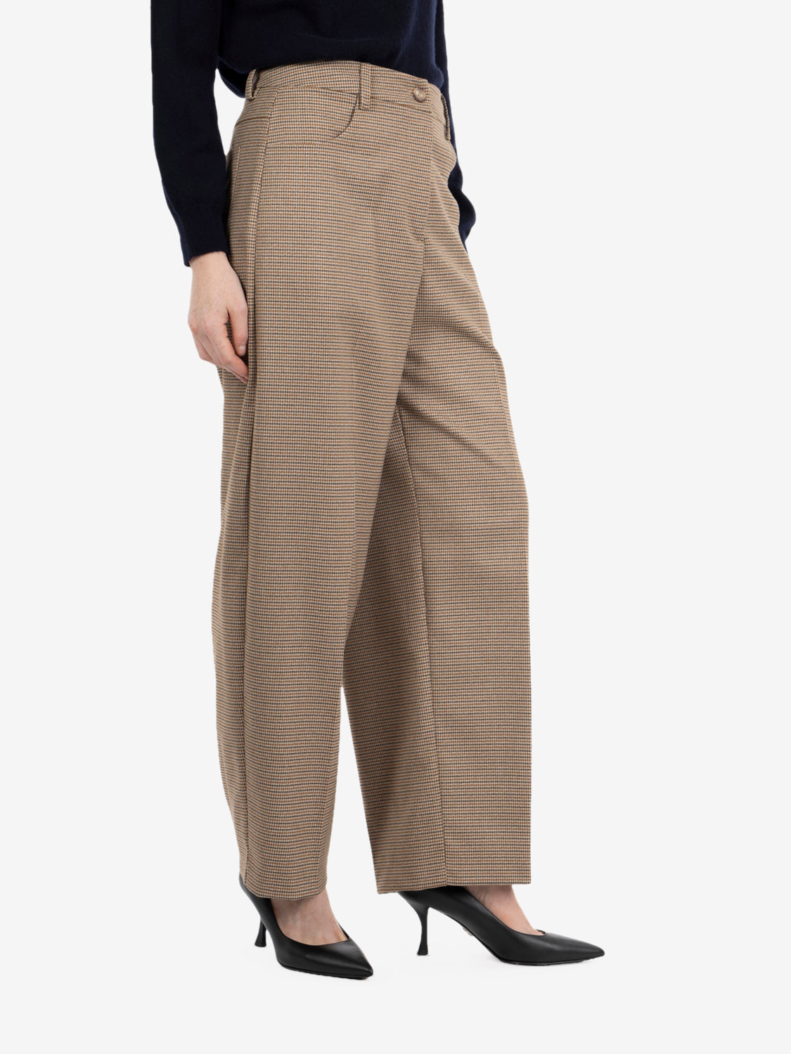 Pantaloni balloon pied de poule beige / moro
