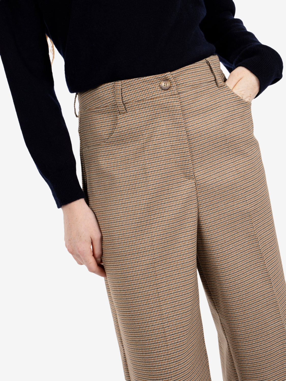 Pantaloni balloon pied de poule beige / moro