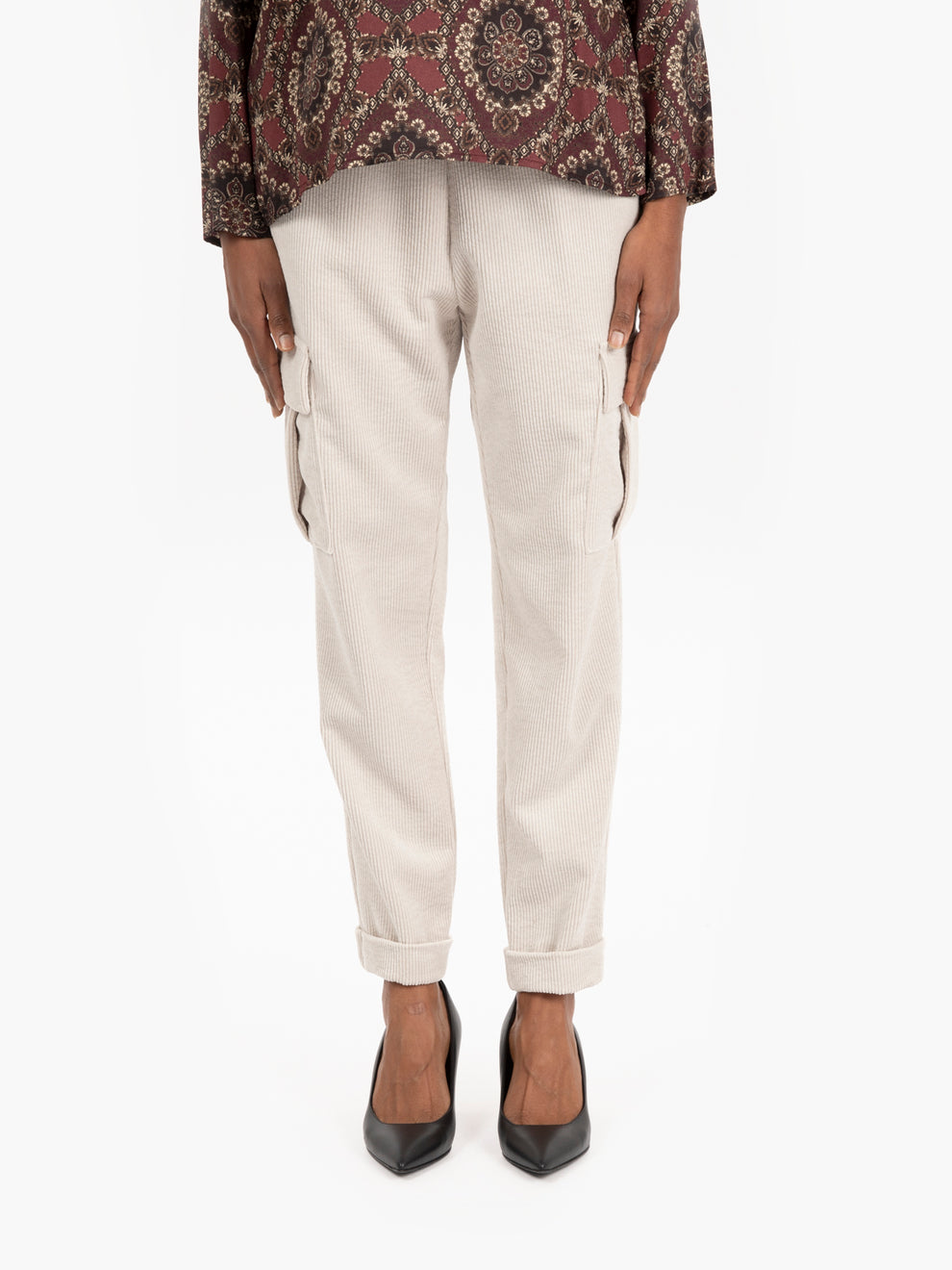 Pantaloni cargo Formello in velluto panna