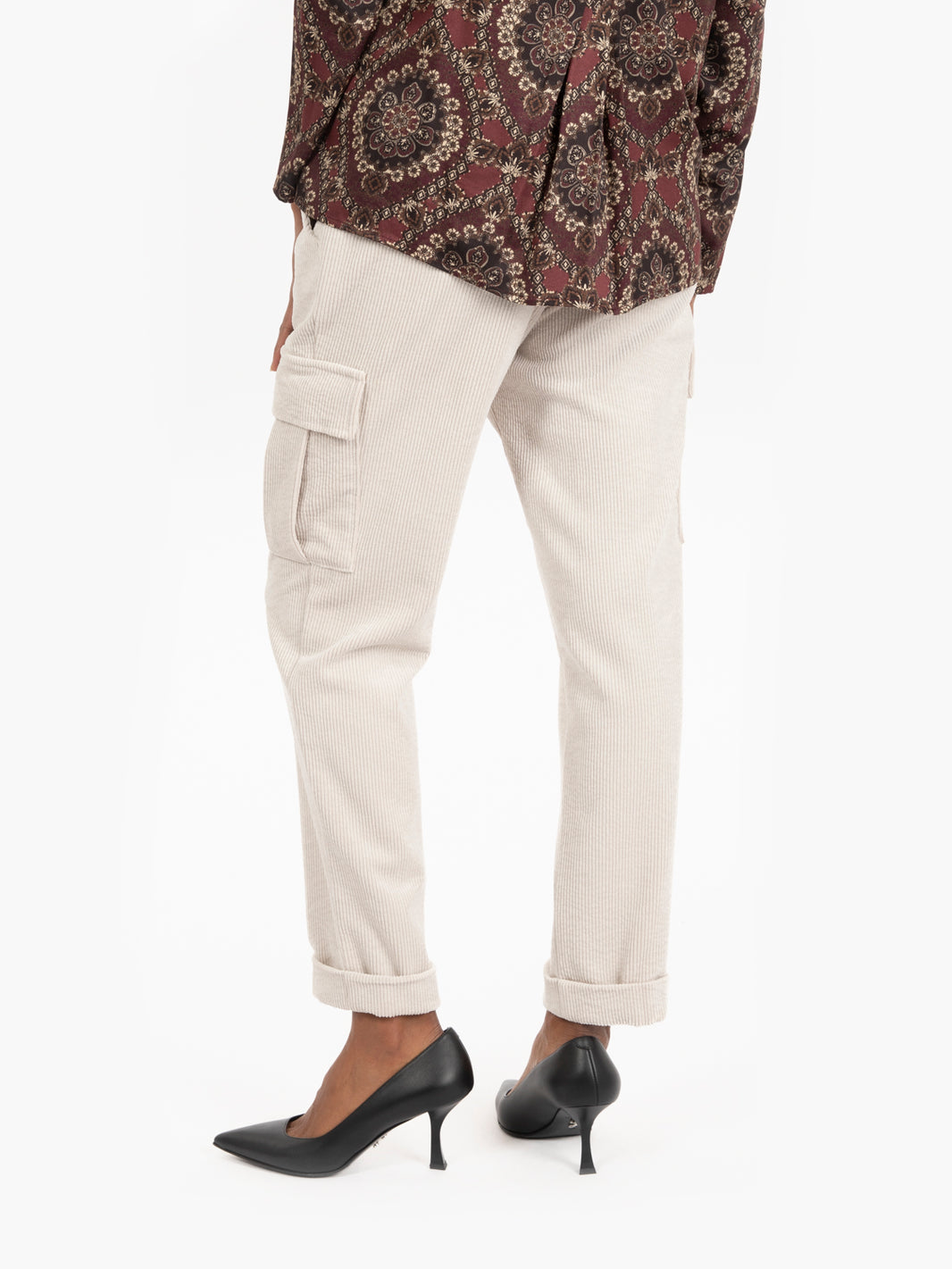 Pantaloni cargo Formello in velluto panna