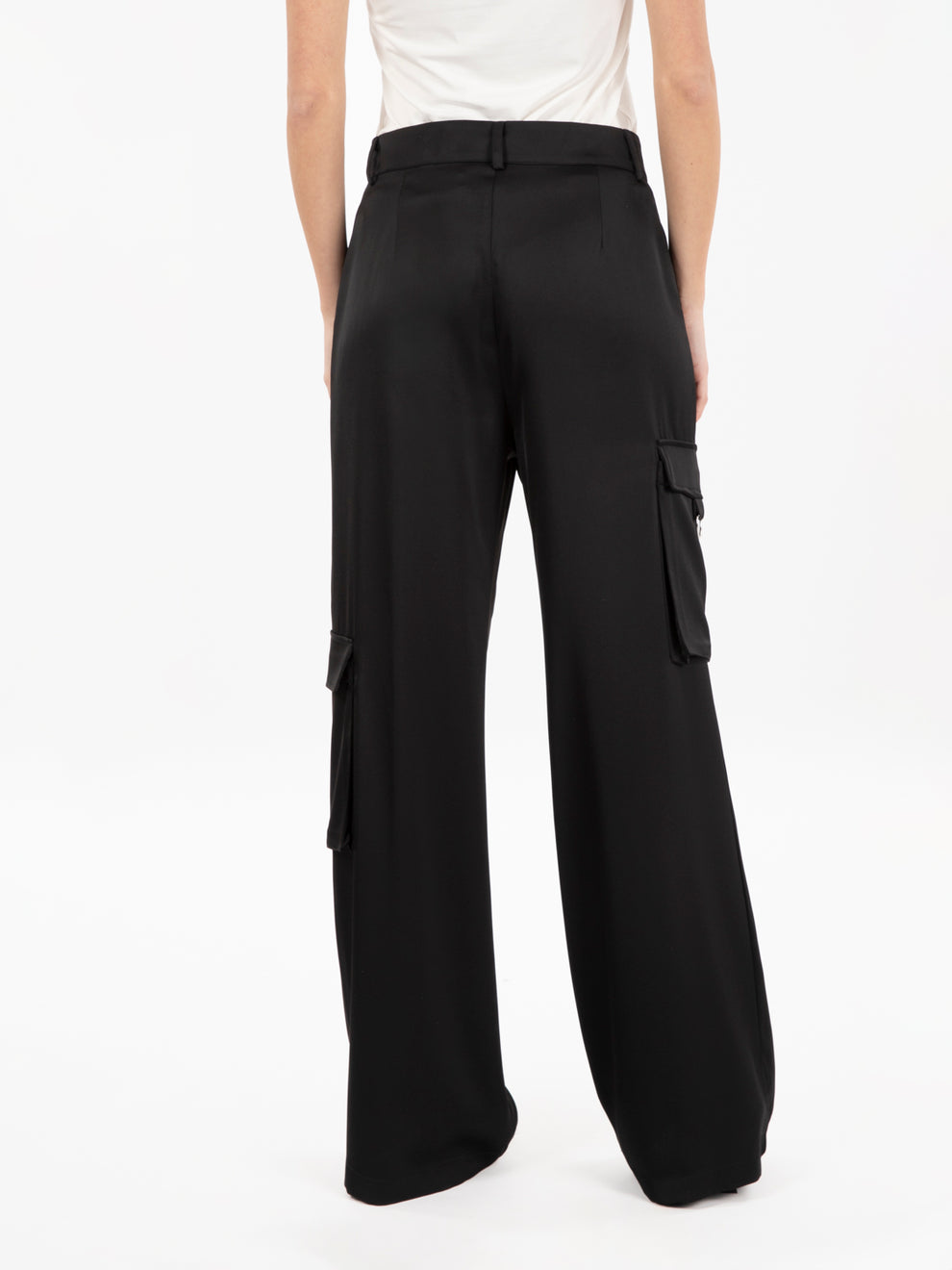 Black Satin Cargo Pants