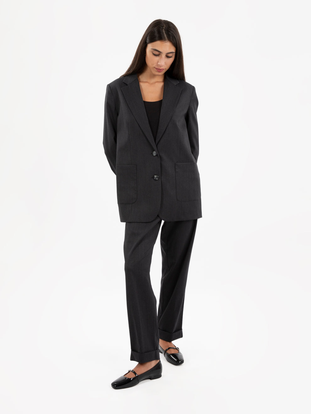 Charcoal grey carrot fit trousers