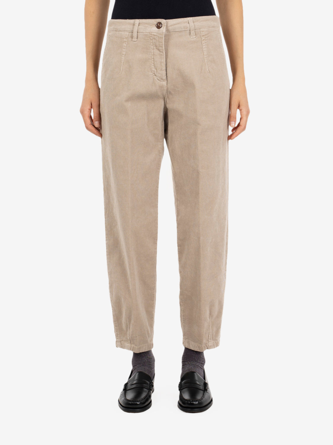 Carrot fit beige corduroy trousers