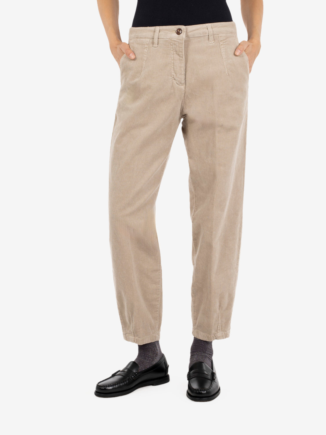 Carrot fit beige corduroy trousers