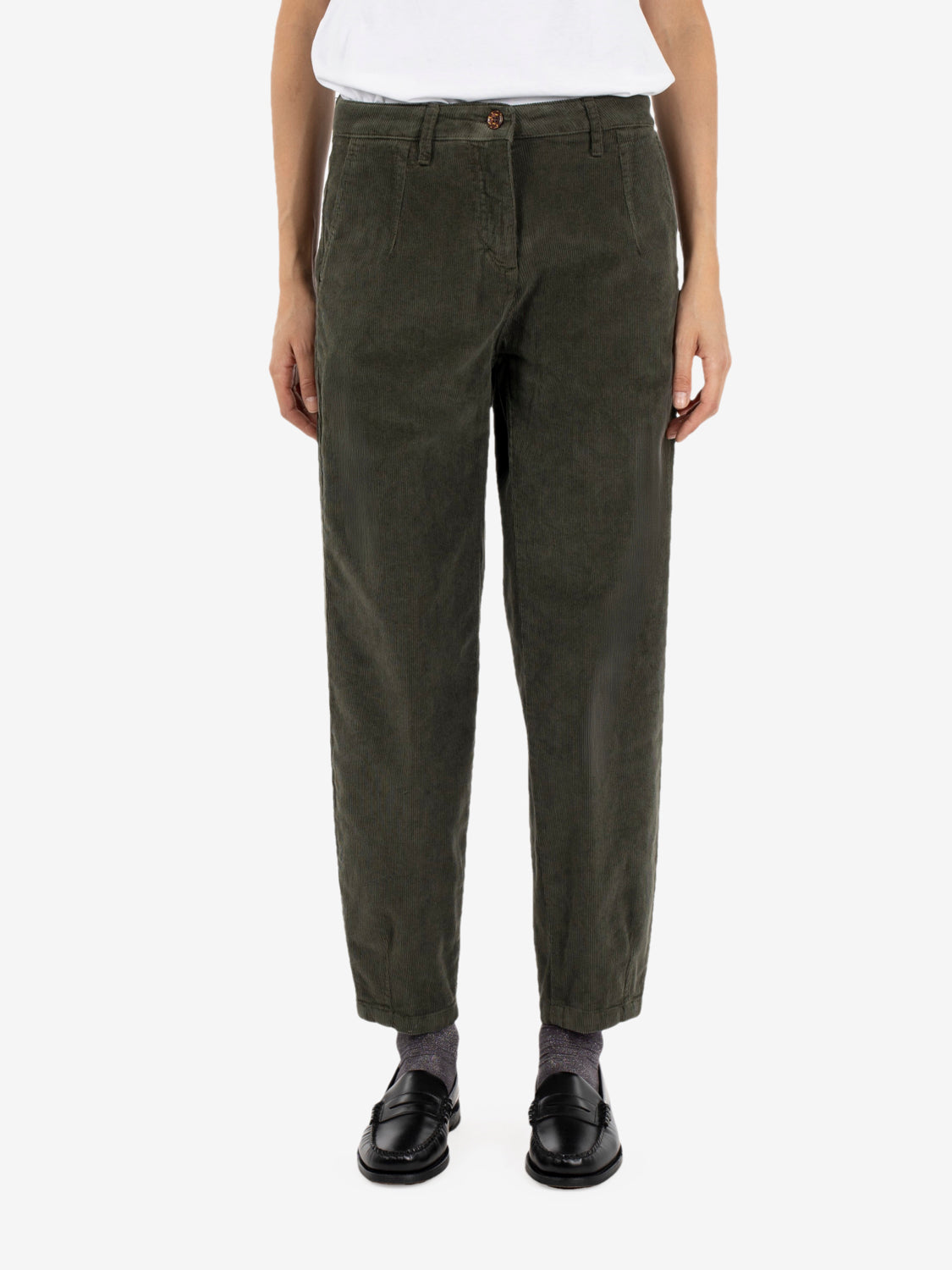 Pantaloni carrot fit velluto militare