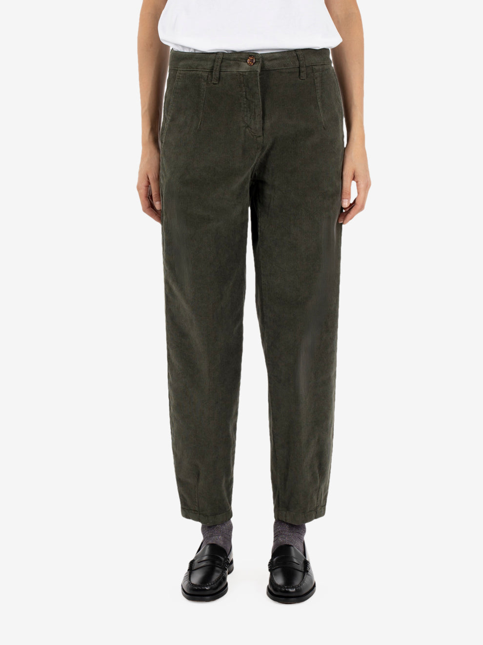 Pantaloni carrot fit velluto militare