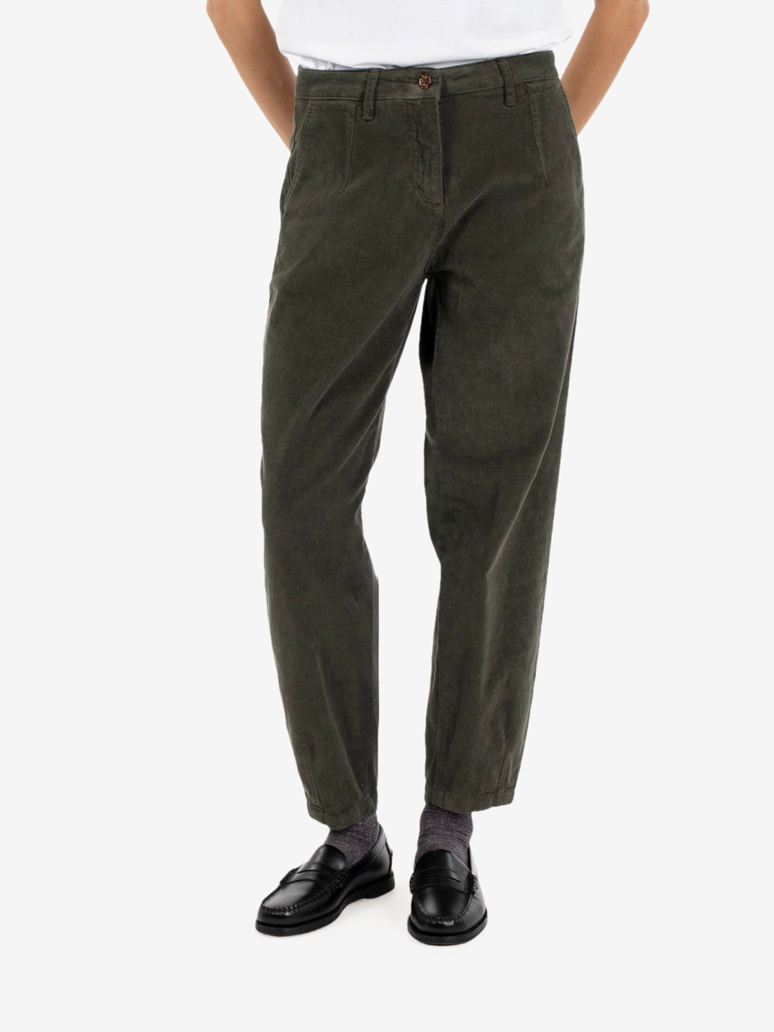 Pantaloni carrot fit velluto militare