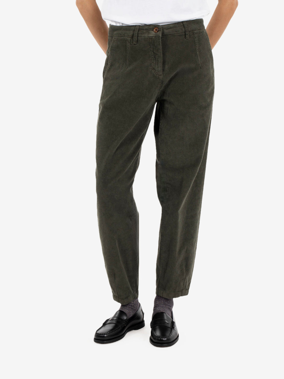 Pantaloni carrot fit velluto militare