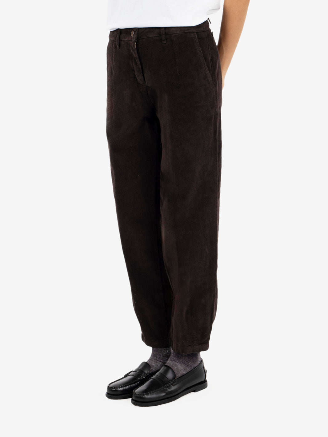 Brown velvet carrot fit trousers