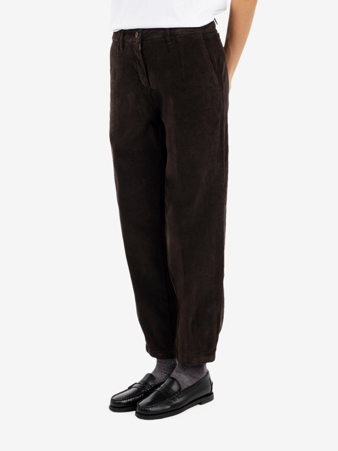 Brown velvet carrot fit trousers