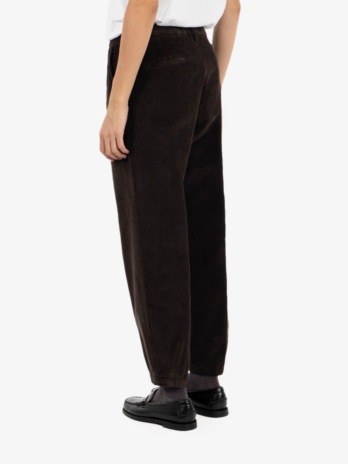 Brown velvet carrot fit trousers