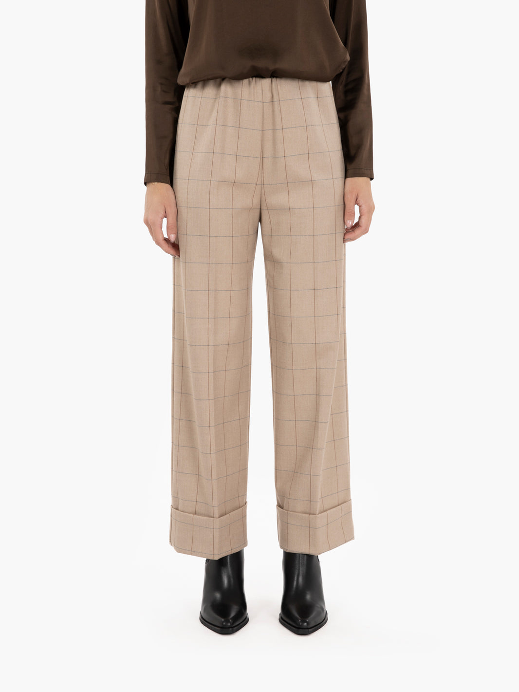 Beige checked trousers with cuffs