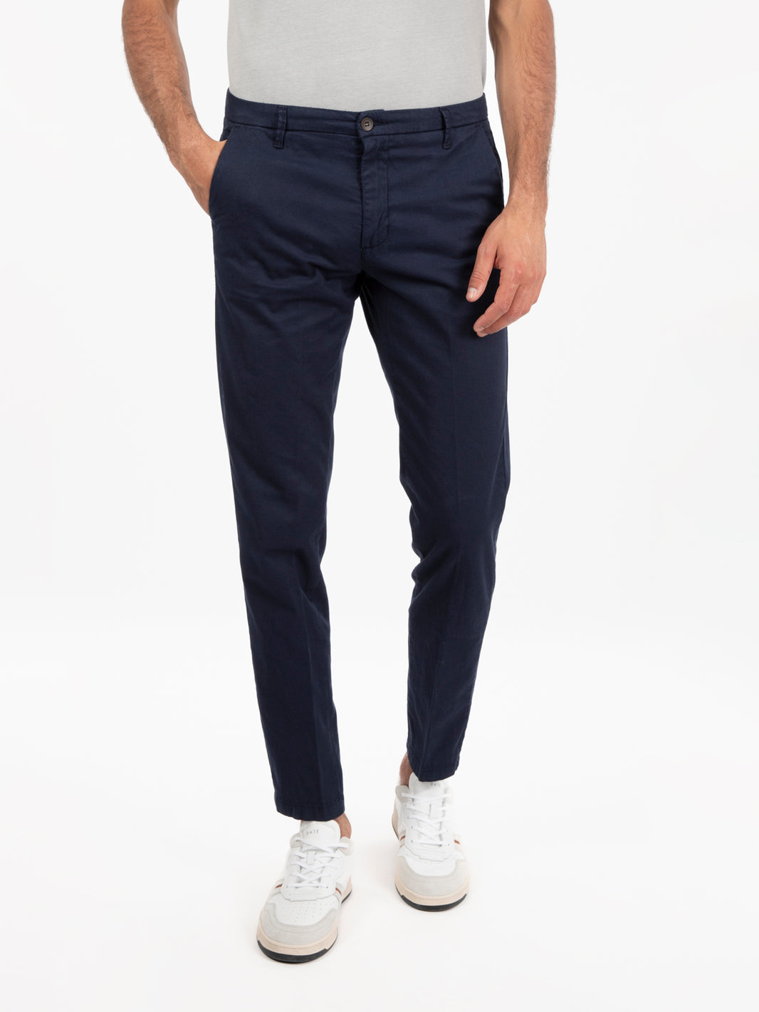 Blue linen blend chino trousers