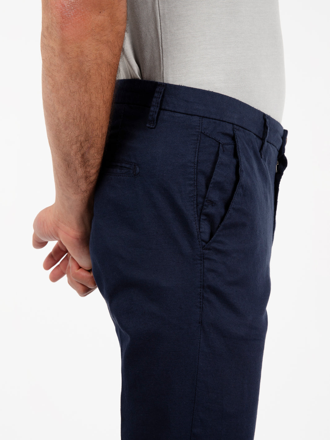 Blue linen blend chino trousers