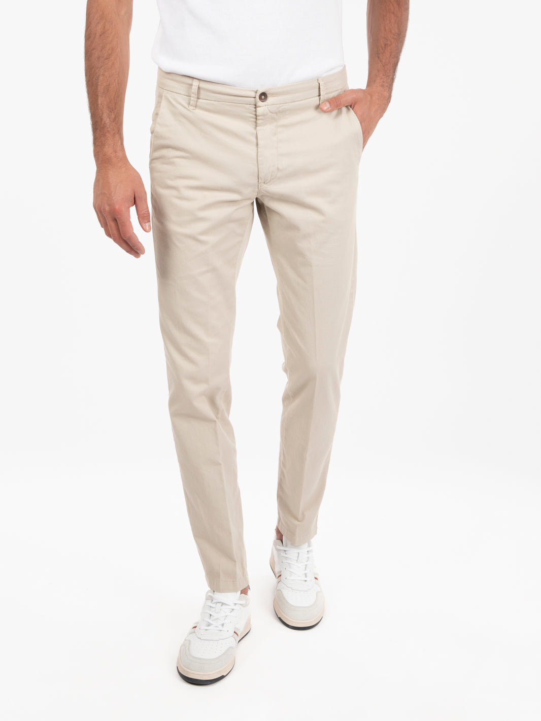 Pantaloni chino misto lino sabbia