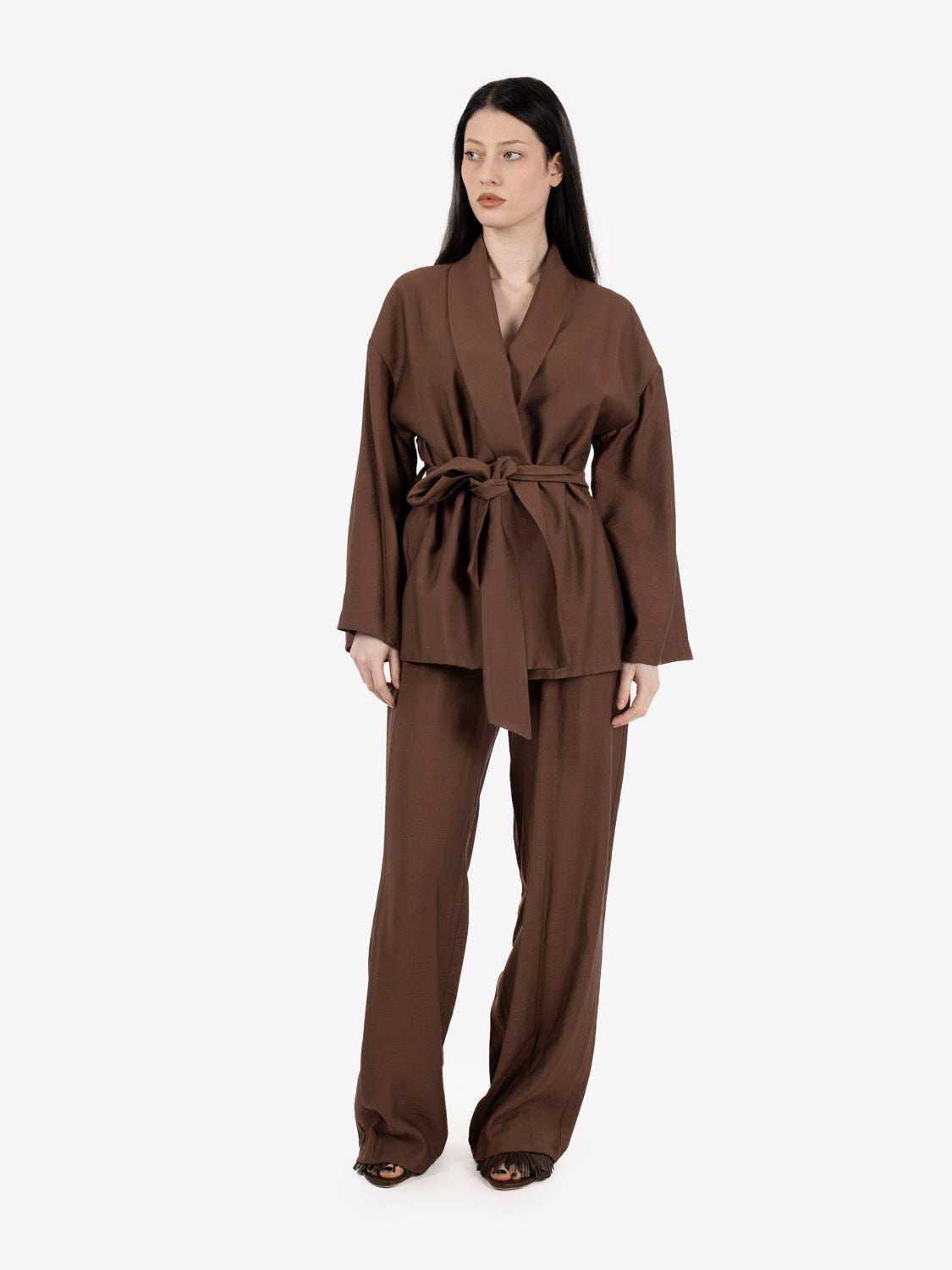 Chocolate belted kimono