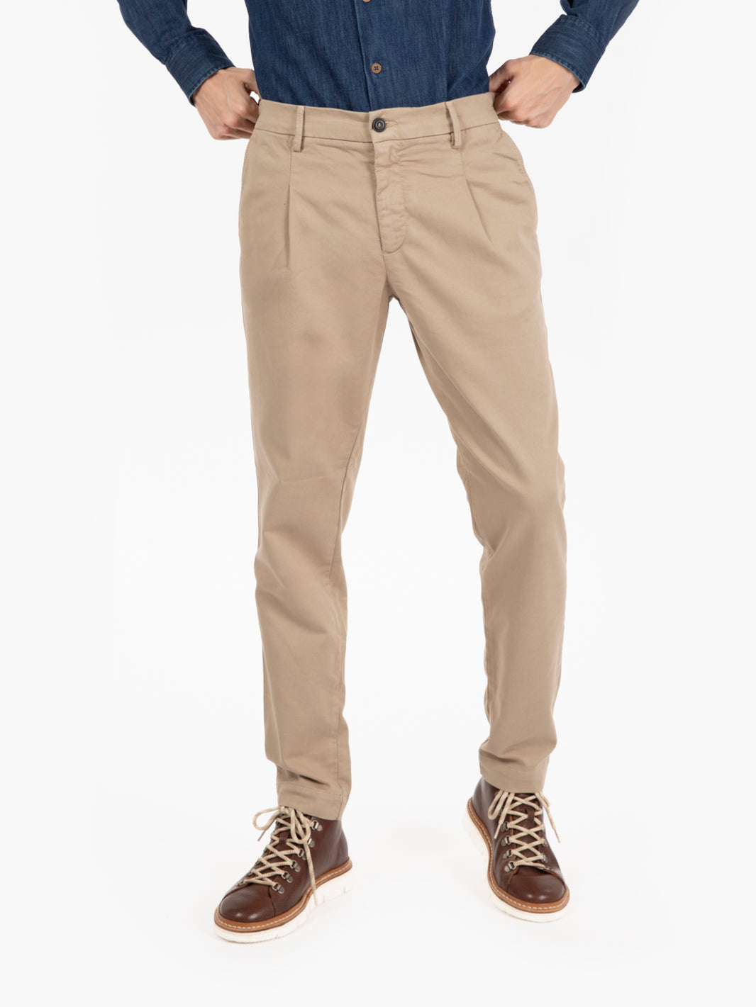 Beige elastic waist trousers