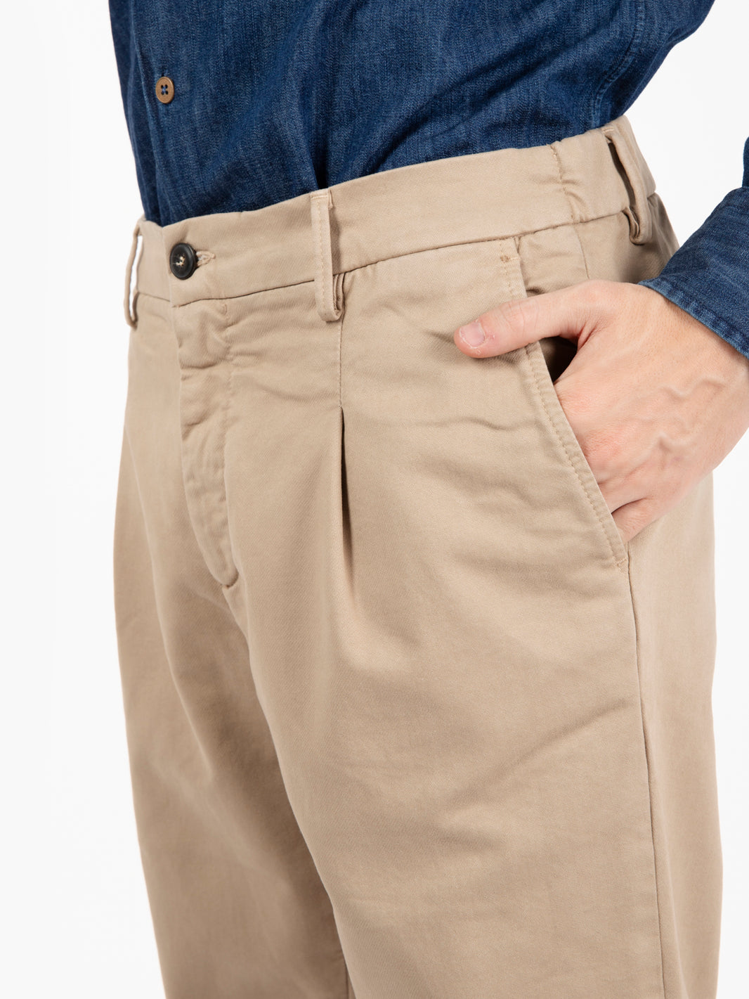 Beige elastic waist trousers