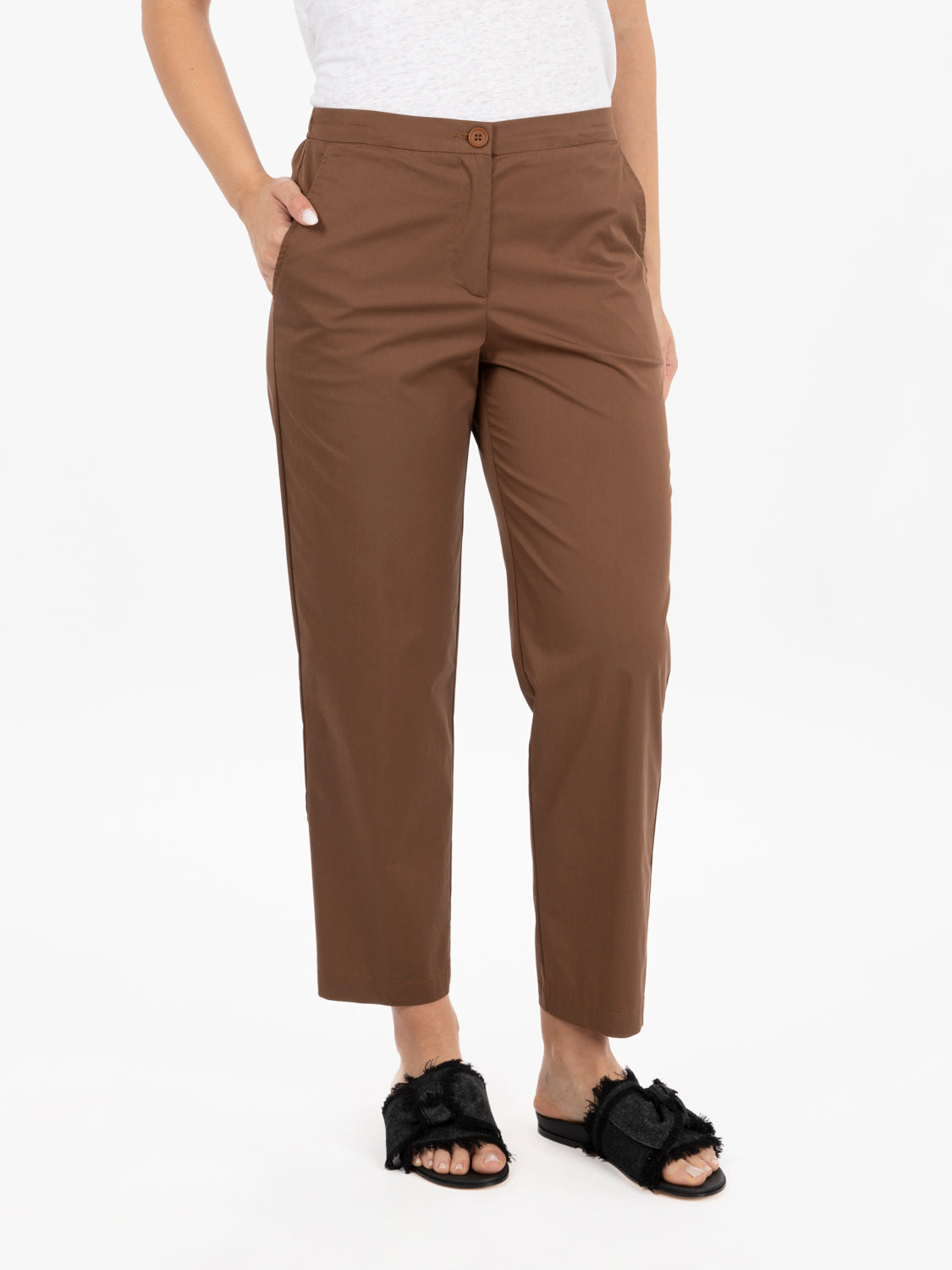 Pantaloni cotone taglio dritto cacao