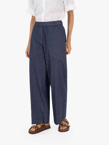 Pantaloni Damasco effetto denim navy
