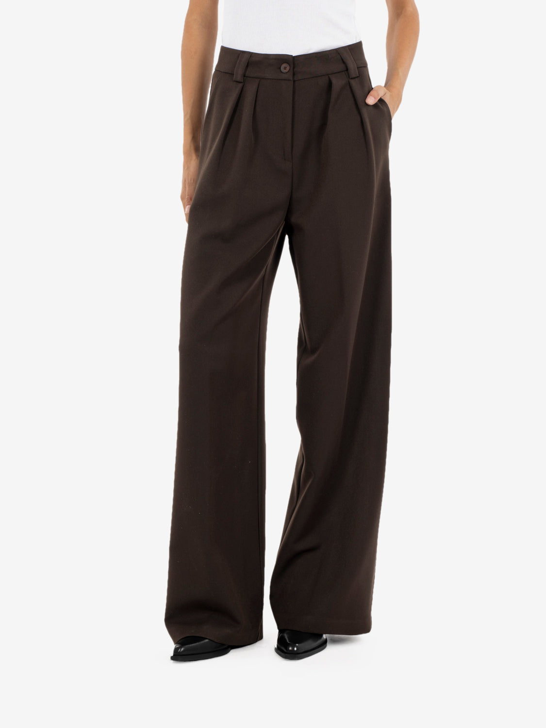 Dark brown double-pleated trousers