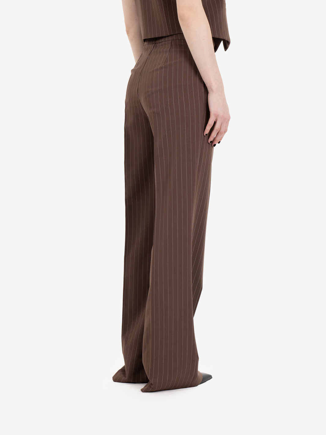 Pantaloni gamba dritta cioccolato gessato