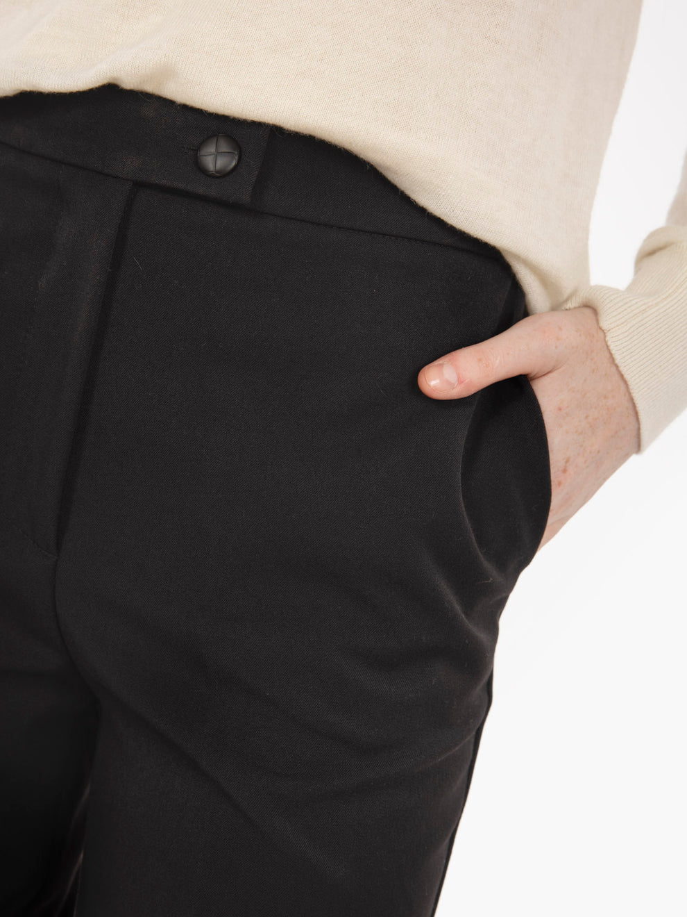 Black straight leg trousers