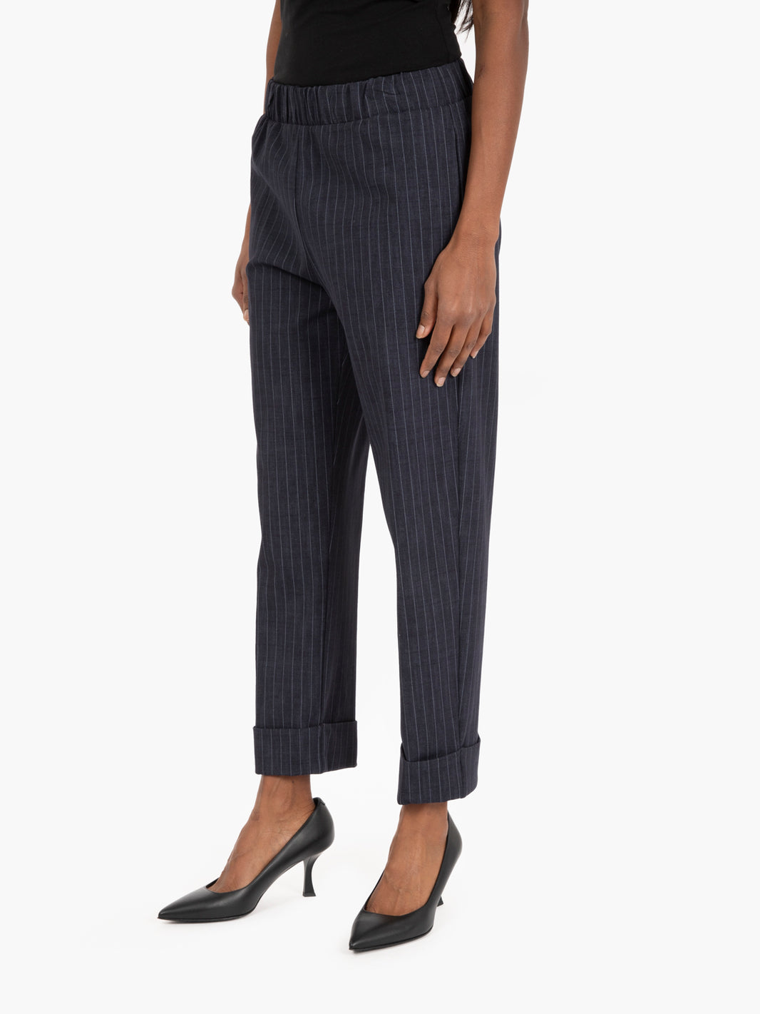 Pantaloni gessati con elastico blu