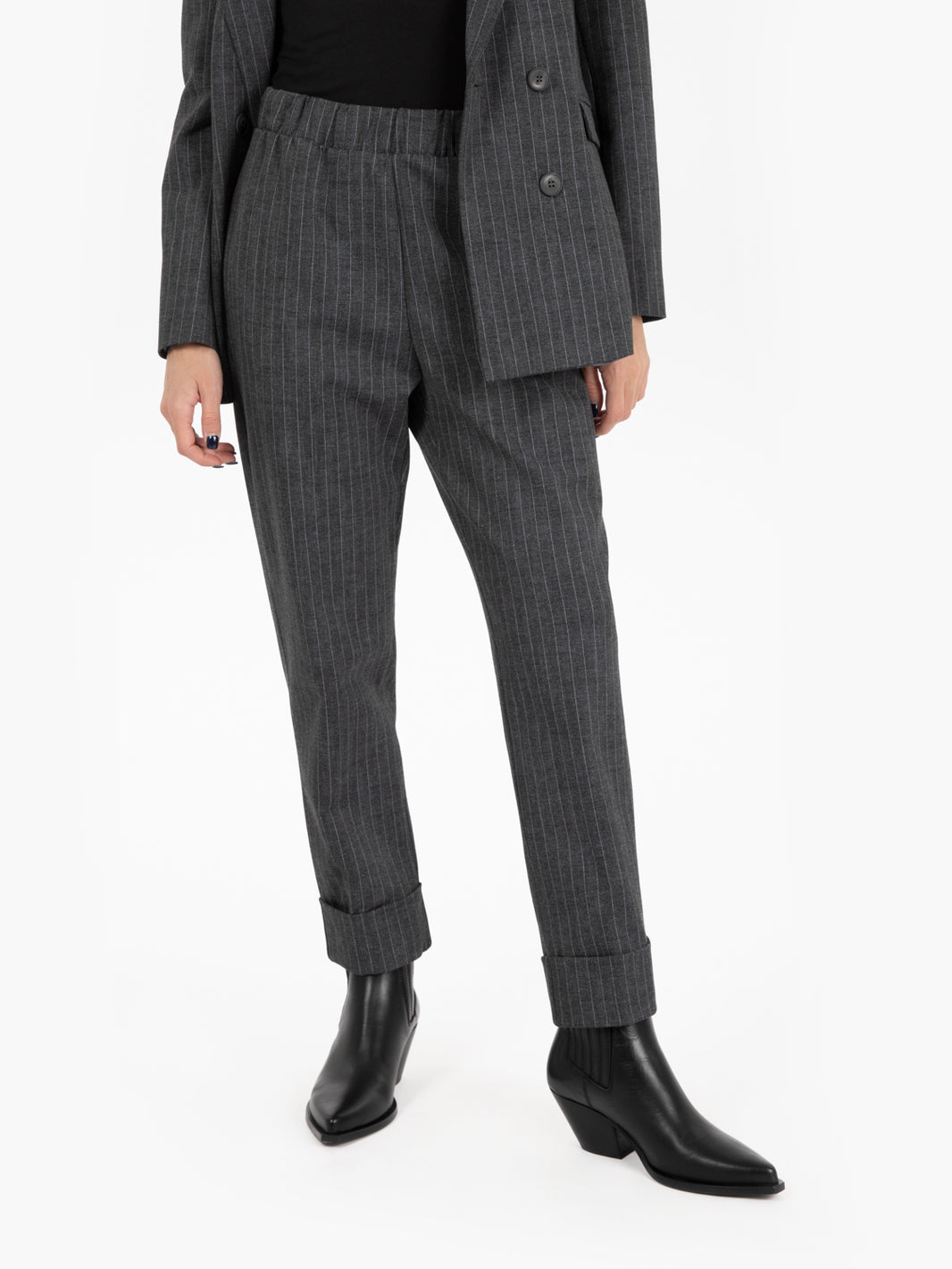 Pantaloni gessati con elastico grigi