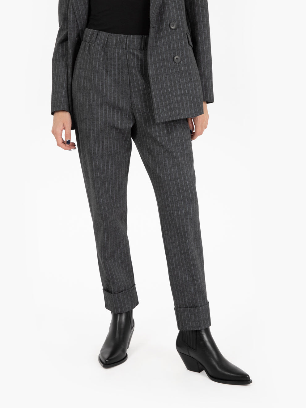 Pantaloni gessati con elastico grigi