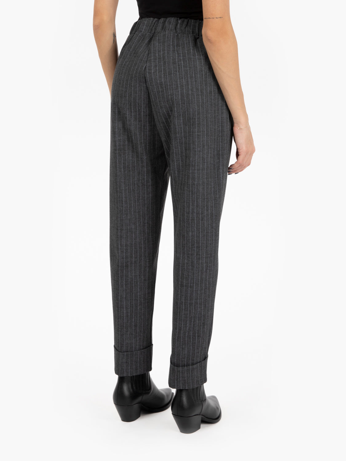Pantaloni gessati con elastico grigi