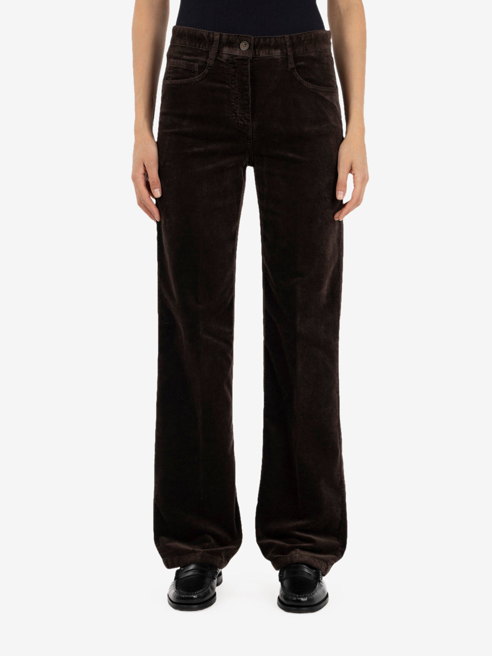 Corduroy straight-leg trousers in dark brown