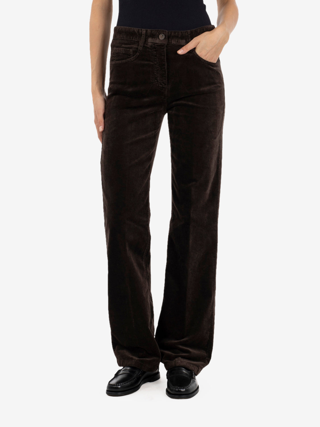 Corduroy straight-leg trousers in dark brown