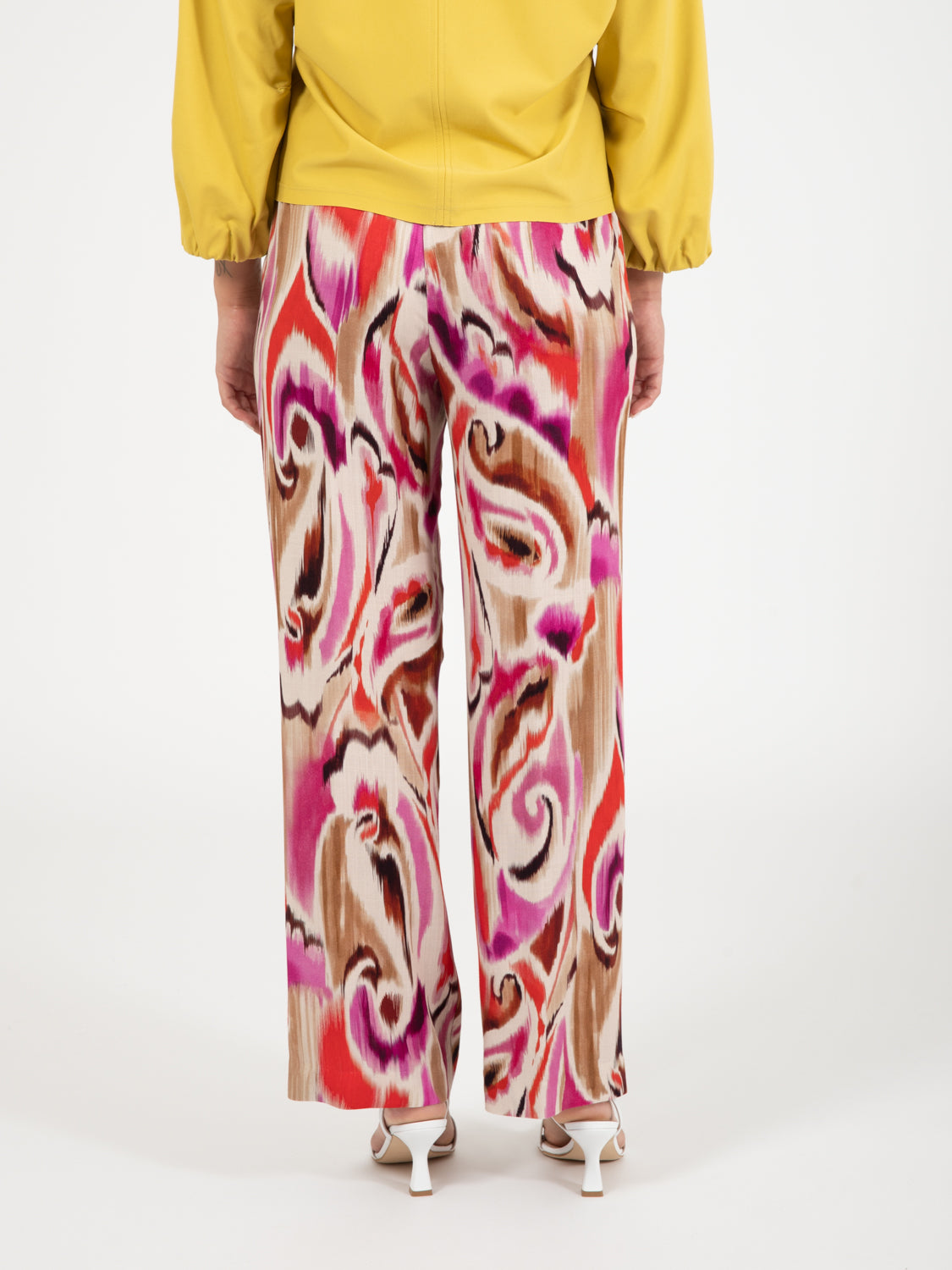 Pantaloni in viscosa fantasia fuxia